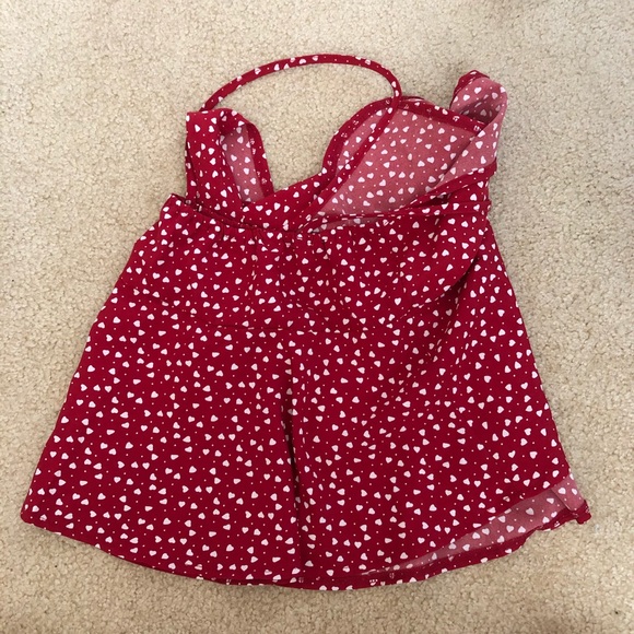 shein all over heart print tie front red cami top - Picture 3 of 3